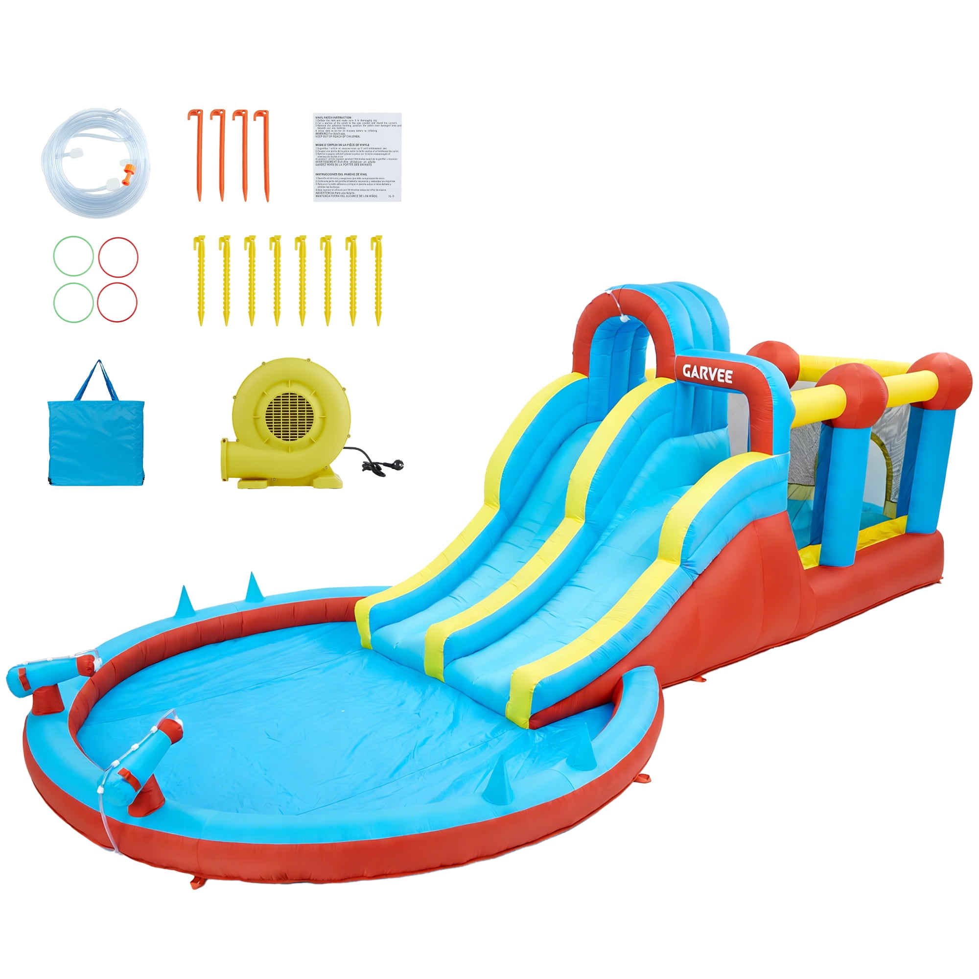 Kicctian 23 ft Inflatable Water Slide Park, 6 in 1 Inflatable Water Bounce House, Jumping Castle with Slide,Water Squirter, Trampoline, Climbing Wall, Perfect for Kids Indoor Outdoor Play