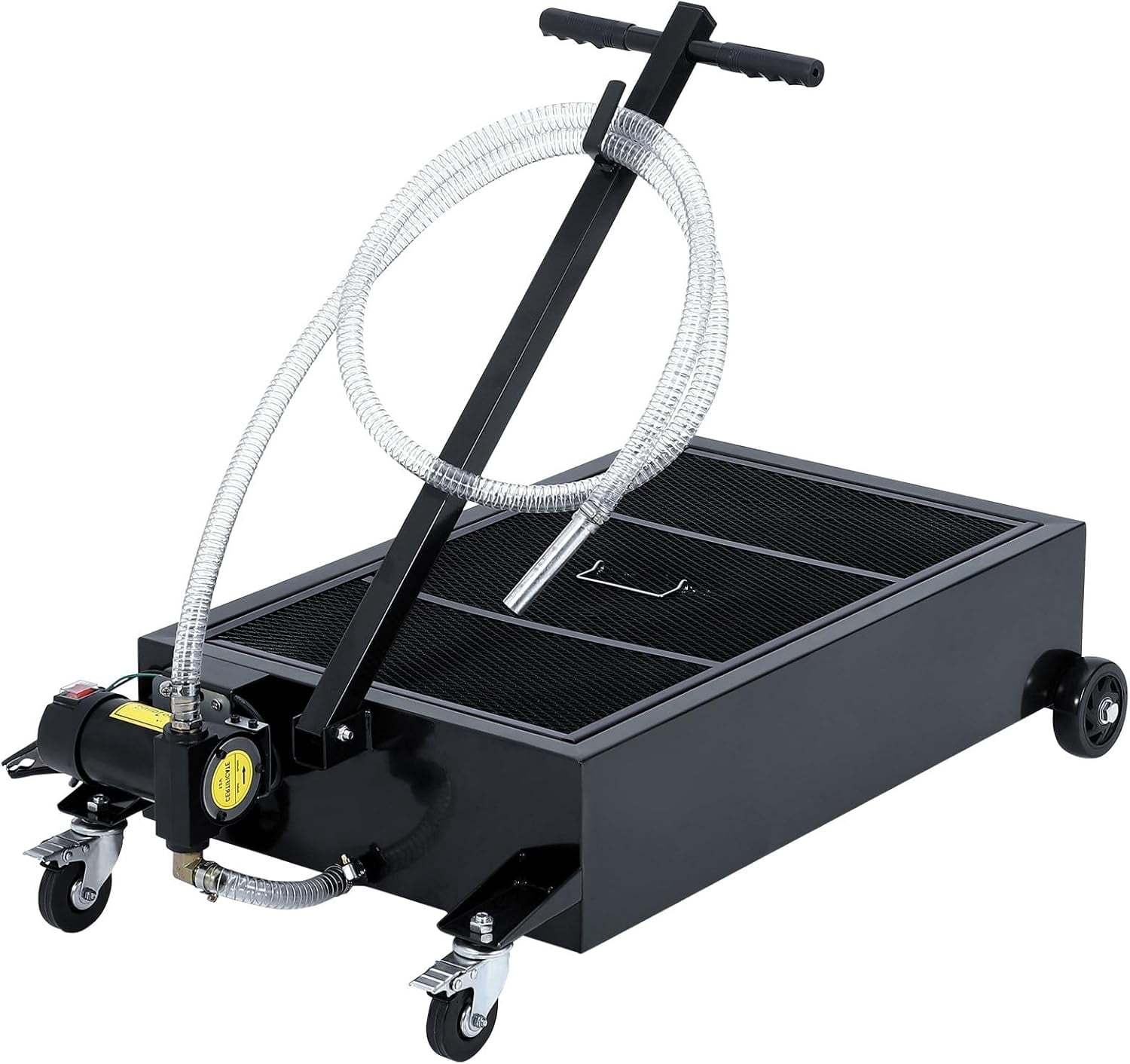 Kicctian 25 Gallon Low Profile Oil Drain Pan Cart with Heavy-Duty Metal, 12V Electric Pump – 8.2 ft Hose, Folding Handle, Wheels – Oil Change for Cars, SUVs, Trucks, Buses, RVs – Black
