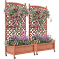 thumbnail image 1 of Kicctian 29.5"x13"x61.4" Raised Wooden Garden Bed with Trellis & Wheels - Mobile Raised Wooden Planter Box with Drainage Holes - for Climbing Plants, Flowers, Vines, 2PCS, 1 of 7