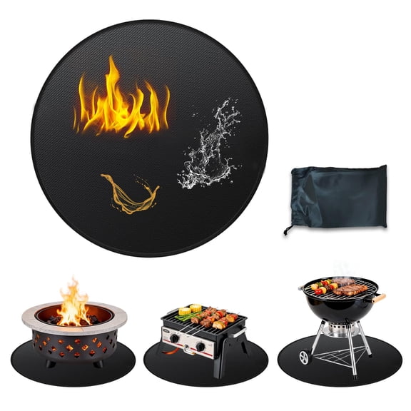 Kicctian 36'' Round Fire Pit Mat, Double-Sided Fireproof & Waterproof Grill Mat – Oil-Proof, Reusable Pad for Patio, Outdoor & Indoor BBQ Fireplace, Black