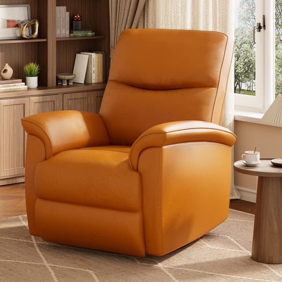 Kicctian 38.6" Wide Power Swivel Recliner Chair, PU Leather Electric Armchair with 270° Swivel for Living Room,Bedroom,Orange