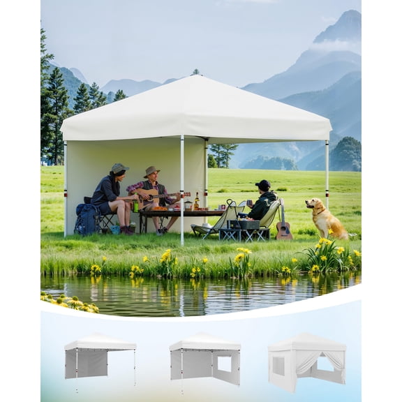 Kicctian 4 Removable Waterproof Sidewalls for 10x10 Pop Up Canopy, Heavy Duty Outdoor SunWall Panels with UV Protection, Quick Canopy Tent Shelter Replacement, White