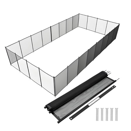 Kicctian 4 x 60 FT Heavy Duty Removable Mesh Pool Safety Fence – Secure Aluminum Barrier for Inground Pools – Child & Pet Protection, Easy DIY Install, Black