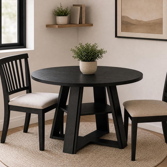 Kicctian 43" Round Dining Table for 2-4 – Contemporary Wooden Pedestal Base – Practical Storage Shelf – for Kitchen Dining Rooms,Black