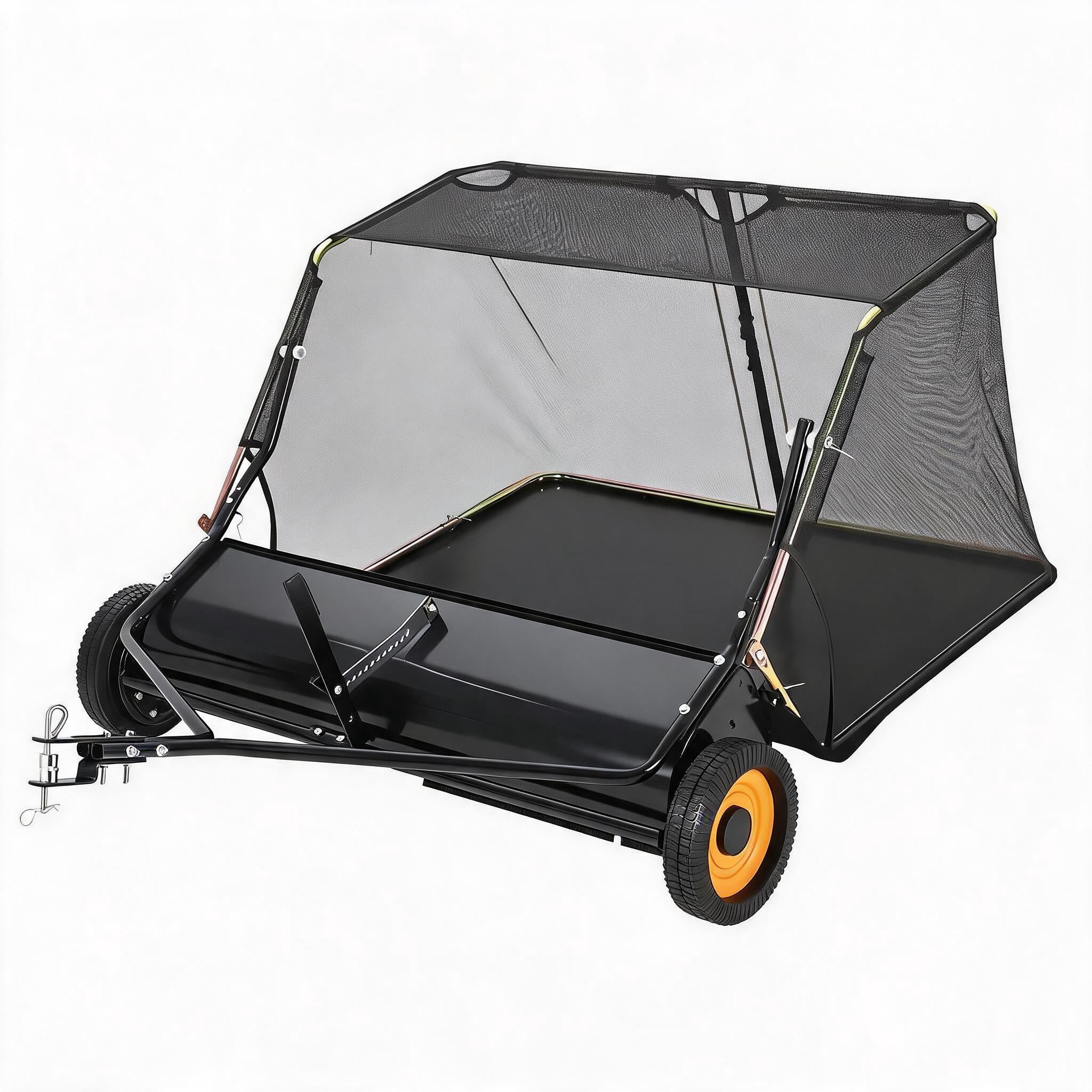 Kicctian 44" Tow Behind Lawn Sweeper, 26 cu. ft Large Hopper Leaf Collector, Heavy Duty Pull Behind Yard Sweeper with Adjustable Brush Height, Grass Cleanup Tool
