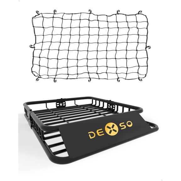 Kicctian 46*36*4.5in Universal Roof Rack Basket with Elastic Net, 200 Lbs Capacity, Heavy Duty Steel Rooftop Cargo Carrier , Car Top Luggage Rack for SUV Car Truck, Black
