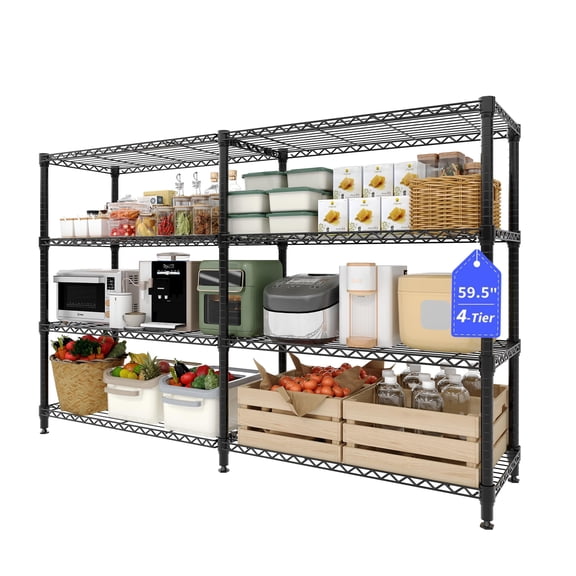 Kicctian 59"W 4-Tier Metal Wire Storage Shelves Heavy Duty with 1060 lbs Capacity, Adjustable Industrial Shelving for Garage, Kitchen,Pantry,13.8"D x 59.5"H
