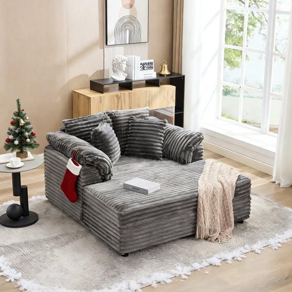 Kicctian 60" Wide Chaise Lounge Sofa Bed, Upholstered Indoor Sleeper Couch with Armrests & Charging Port, Grey