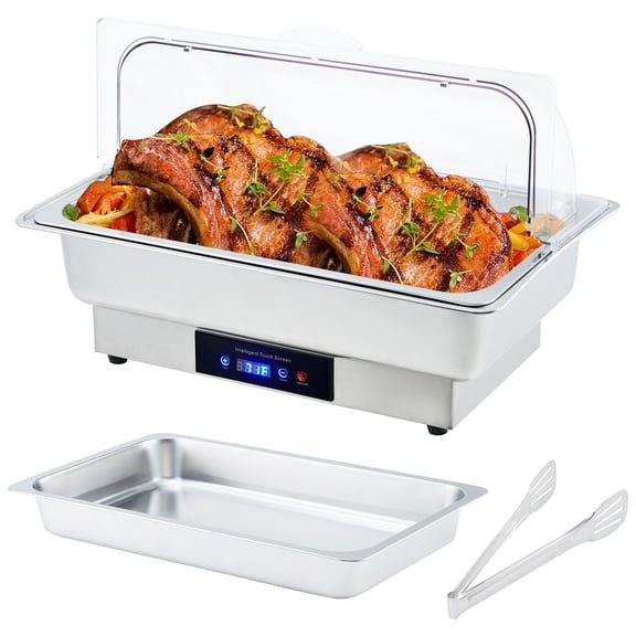 Kicctian 600W Electric Chafing Dish Buffet Server, 9QT Single-Pan Stainless Steel Food Warmer with Temperature Control for Banquets, Parties, Restaurants