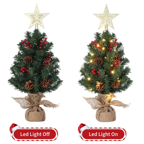 Kicctian 60cm Prelit Potted Christmas Tree, 30 Lights, PVC Tips, for Tabletop Decor