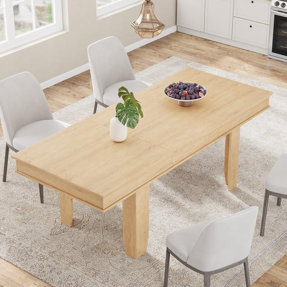 Kicctian 63-86.6" Extendable Dining Table for 6-10, Large Oak Rectangular Kitchen Table, Rustic Wooden Frame, Sturdy Long Banquet Table for Home, Dining Room, Restaurant