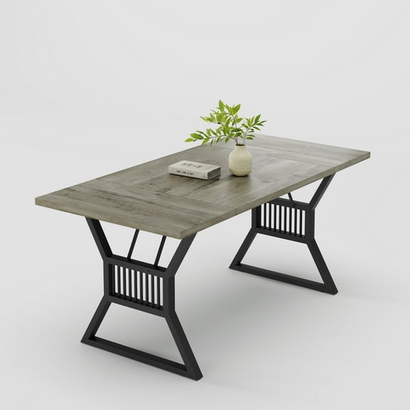 Kicctian 63" Large Rectangular Dining Table for 4-6,Wooden Top with Sturdy Metal Legs, Spacious Dining Room Table for Home, Living Room or Office,Grey