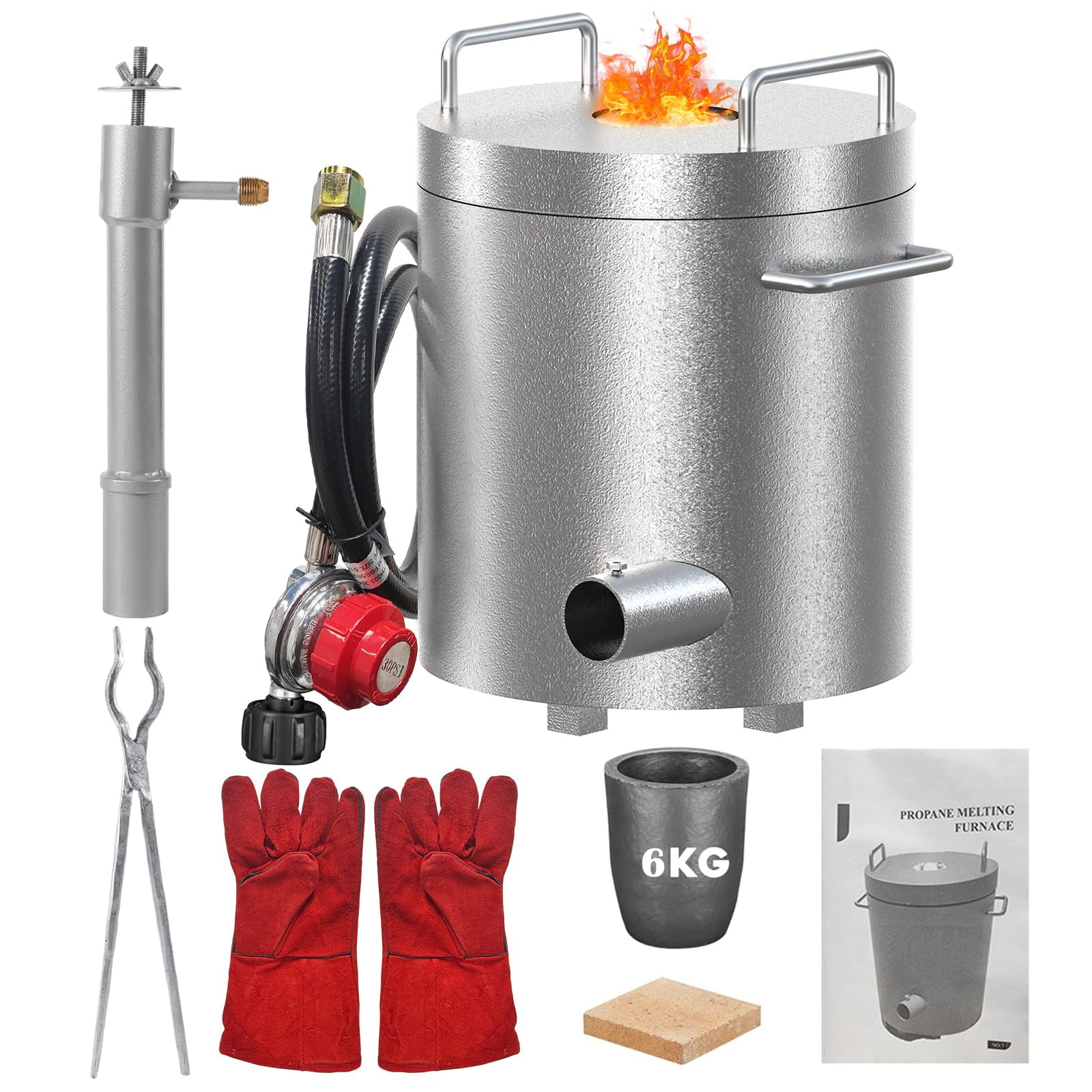 Kicctian 6KG Propane Melting Kiln Kit for Jewelry Making, Metal Casting Smelter with Stainless Steel Crucible & Tongs, Adjustable Gas Valve, High Temperature for Gold, Silver, Copper & Aluminum