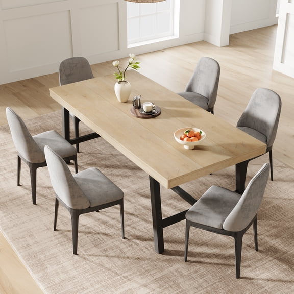 Kicctian 71" Large Rectangular Farmhouse Dining Table for 6-8, Wooden Table with Sturdy Frame, Versatile Dining Room Furniture for Home, Living Room or Office,Wood Color