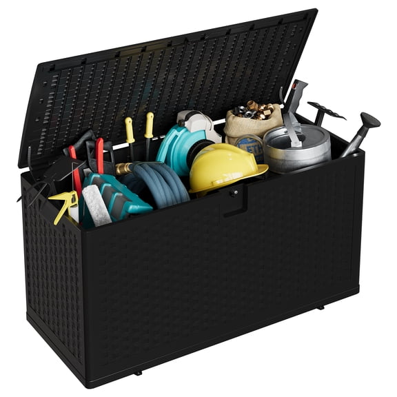 Kicctian 73 Gallon Outdoor Waterproof Resin Storage Box, Lockable Deck Organizer for Patio Cushions, Tools and Pool Gear,Black