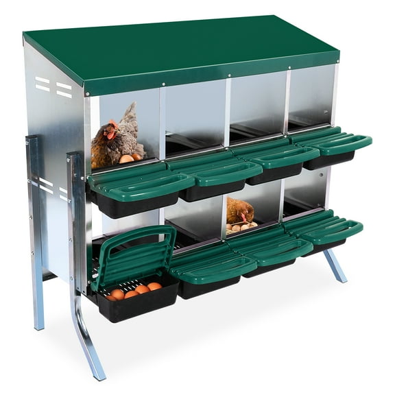 Kicctian 8-Compartment Metal Chicken Nesting Box with Lid Cover, Roll Away Chicken Laying Box for Easy Egg Collection, Easy to Assemble, with Bracket Legs, Green