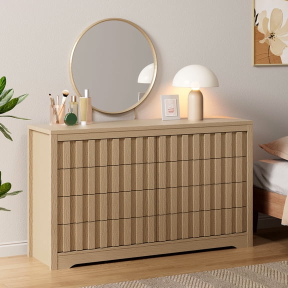 Kicctian 8 Drawers Dresser for Bedroom 54" Wide Wooden Chest of Drawers with Curved Profile,Wooden Drawer Organizer for Bedroom, Living Room