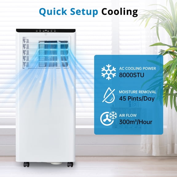 Kicctian 8000 BTU Portable Air Conditioner, 3-in-1 Cooling Unit with Dehumidifier & Fan,24H Timer, Remote Control, Window Kit Included, Covers Rooms up to 350 Sq.Ft