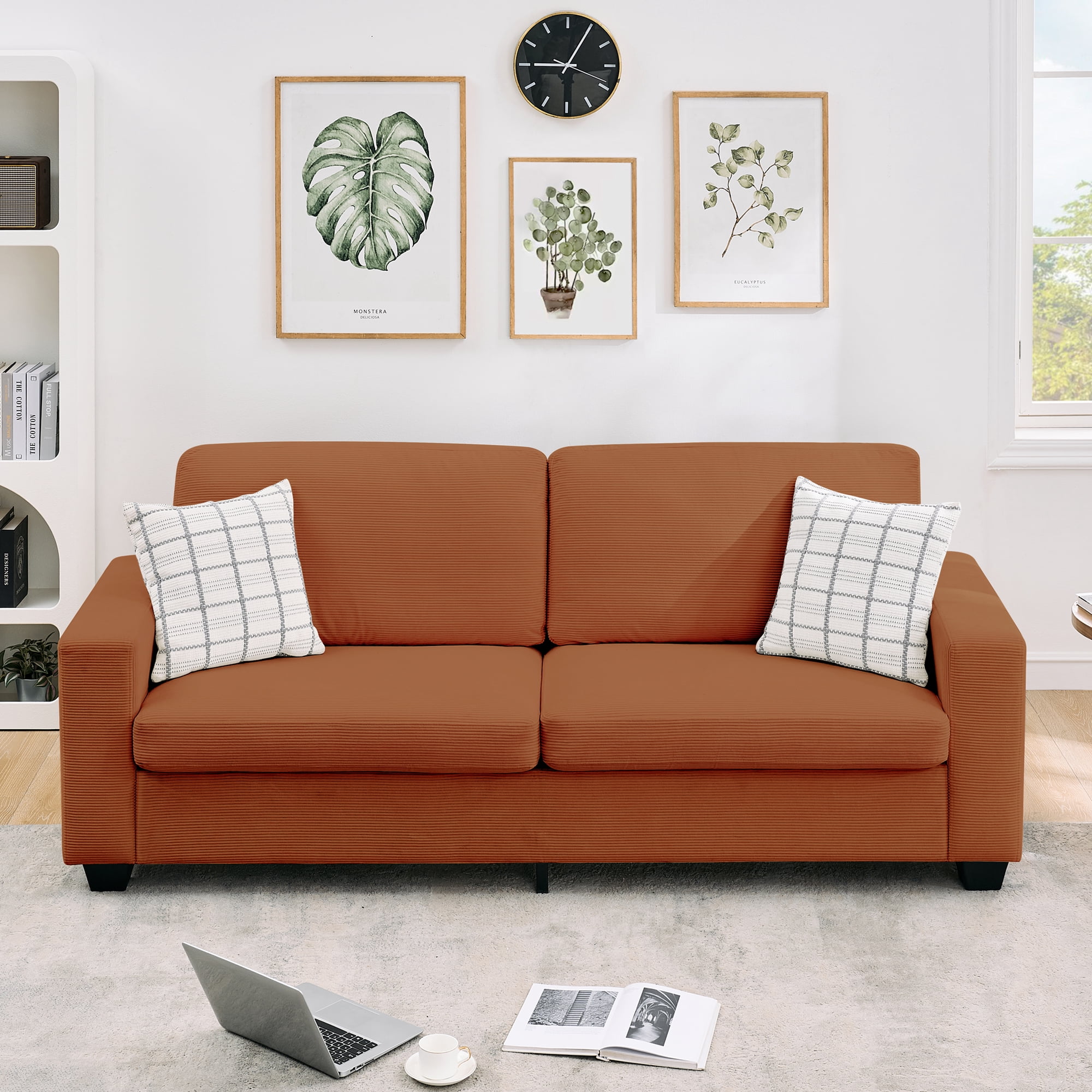 Kicctian 83" Wide 3-Seater Corduroy Couch with Deep Seat, Modern Sofa with Washable Covers and Wide Armrests, Comfortable Loveseat for Living Room, Bedroom, Office or Small Spaces,Red