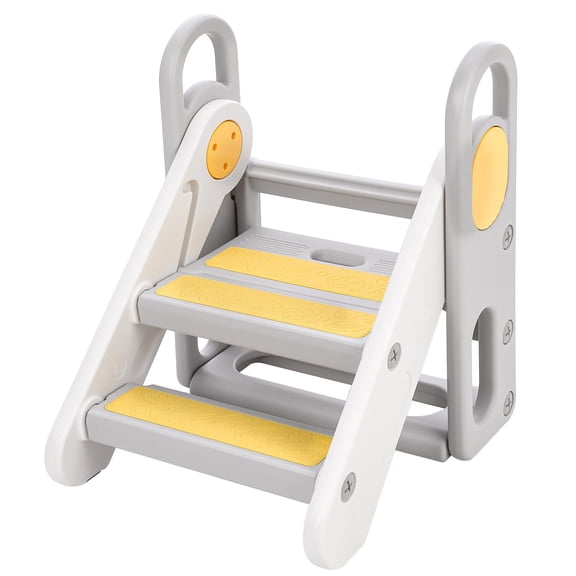 Kicctian Adjustable Collapsible 3-Step Step Stool with Safety Handles, Non-Slip Converts to 2 or 3 Steps, Space-Saving Folding Helper Tower for Kitchen, Bathroom, Bedroom,Yellow