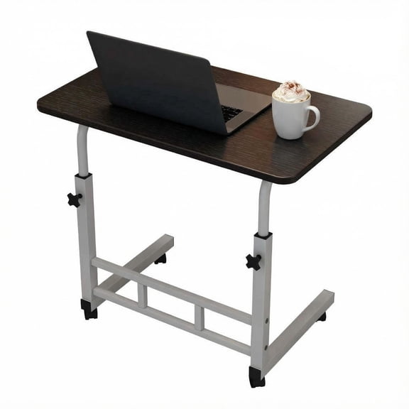 Kicctian Adjustable Height Mobile Standing Desk with Wheels, Compact Portable Laptop Table, Space-Saving Computer Workstation for Home Office, Study, Bedroom, Easy to Move,Black