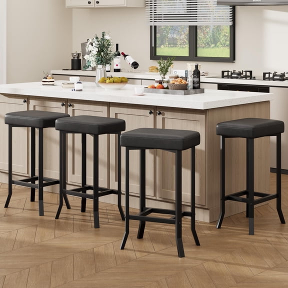 Kicctian Bar Stools Set of 4 – 24" Counter Height Leather Barstools with Irregular Legs, Compact for Small Spaces, Kitchen Home Bar Dining Room, Caramel,Black