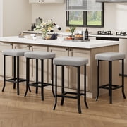 Kicctian Bar Stools Set of 4 – 24" Counter Height Leather Barstools with Irregular Legs, Compact for Small Spaces, Kitchen Home Bar Dining Room, Caramel,Grey
