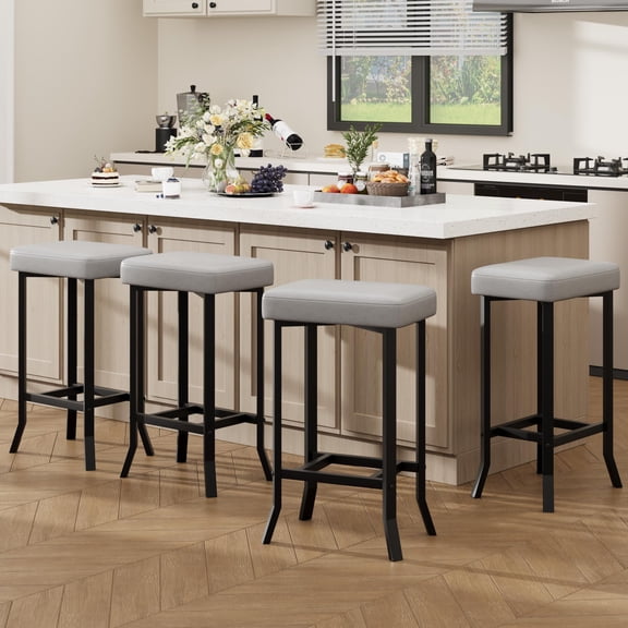 Kicctian Bar Stools Set of 4 – 24" Counter Height Leather Barstools with Irregular Legs, Compact for Small Spaces, Kitchen Home Bar Dining Room, Caramel,Grey