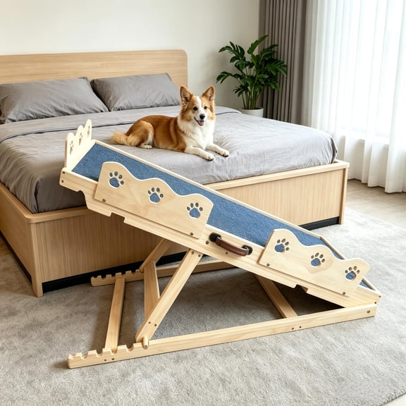 Kicctian Dog Ramp, Dog Ramp for Bed, 45" Adjustable Pet Steps Anti-slip Rubber Mat and Safety Side Rails, 5 Height Settings (11.4-25.6"), Holds Up to 250lb, Pet Stairs