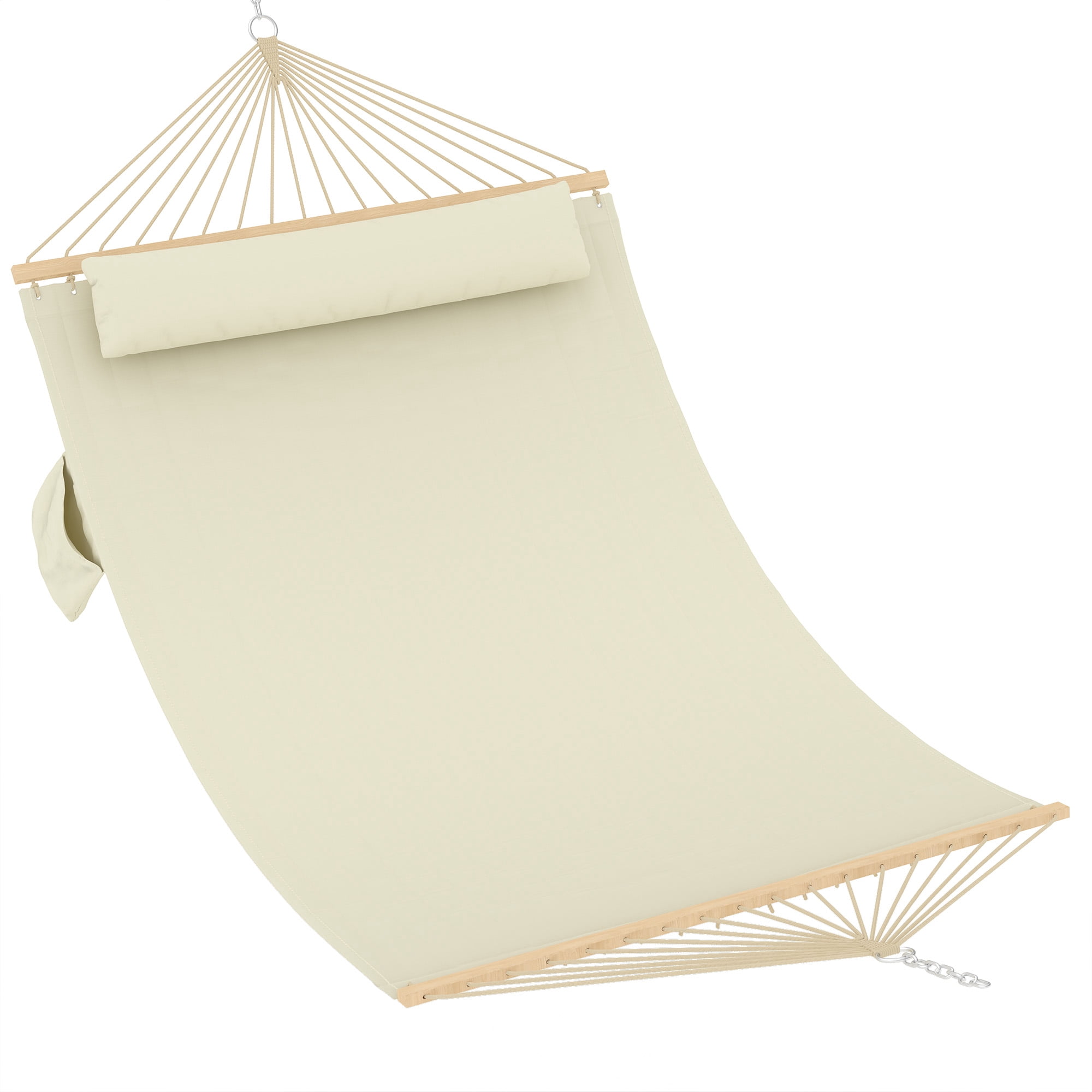 Kicctian Double Quilted Hammock for 2 Adults, Large Outdoor Patio Swing Bed with Hardwood Spreader Bars and Pillow, 450lbs Capacity, for Backyard or Poolside