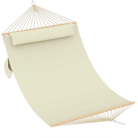 Kicctian Double Quilted Hammock for 2 Adults, Large Outdoor Patio Swing Bed with Hardwood Spreader Bars and Pillow, 450lbs Capacity, for Backyard or Poolside