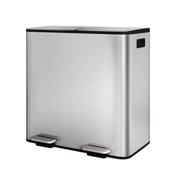 Kicctian Dual-Compartment Kitchen Trash Can, 2 x 10.6 Gallon Stainless Steel Recycling Bin with Soft Close Lids, Removable Inner Buckets for Kitchen, Office, Stainless Steel Color
