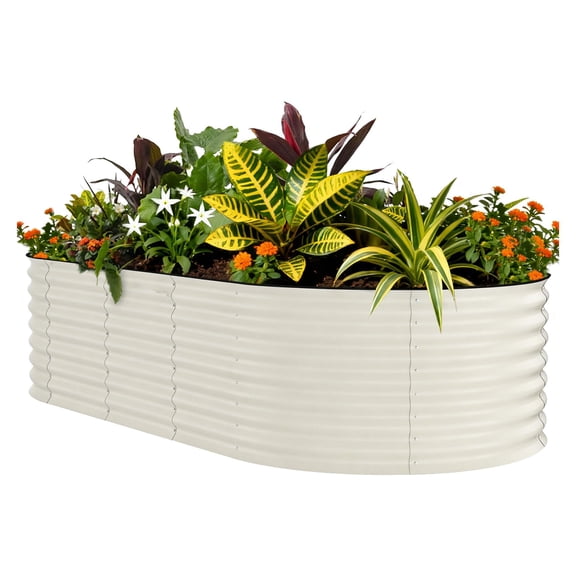 Kicctian Galvanized Metal Raised Garden Bed, 10x4x1.5 ft Outdoor Planter Box with Anti-Cut Strips for Vegetables and Flowers, Beige