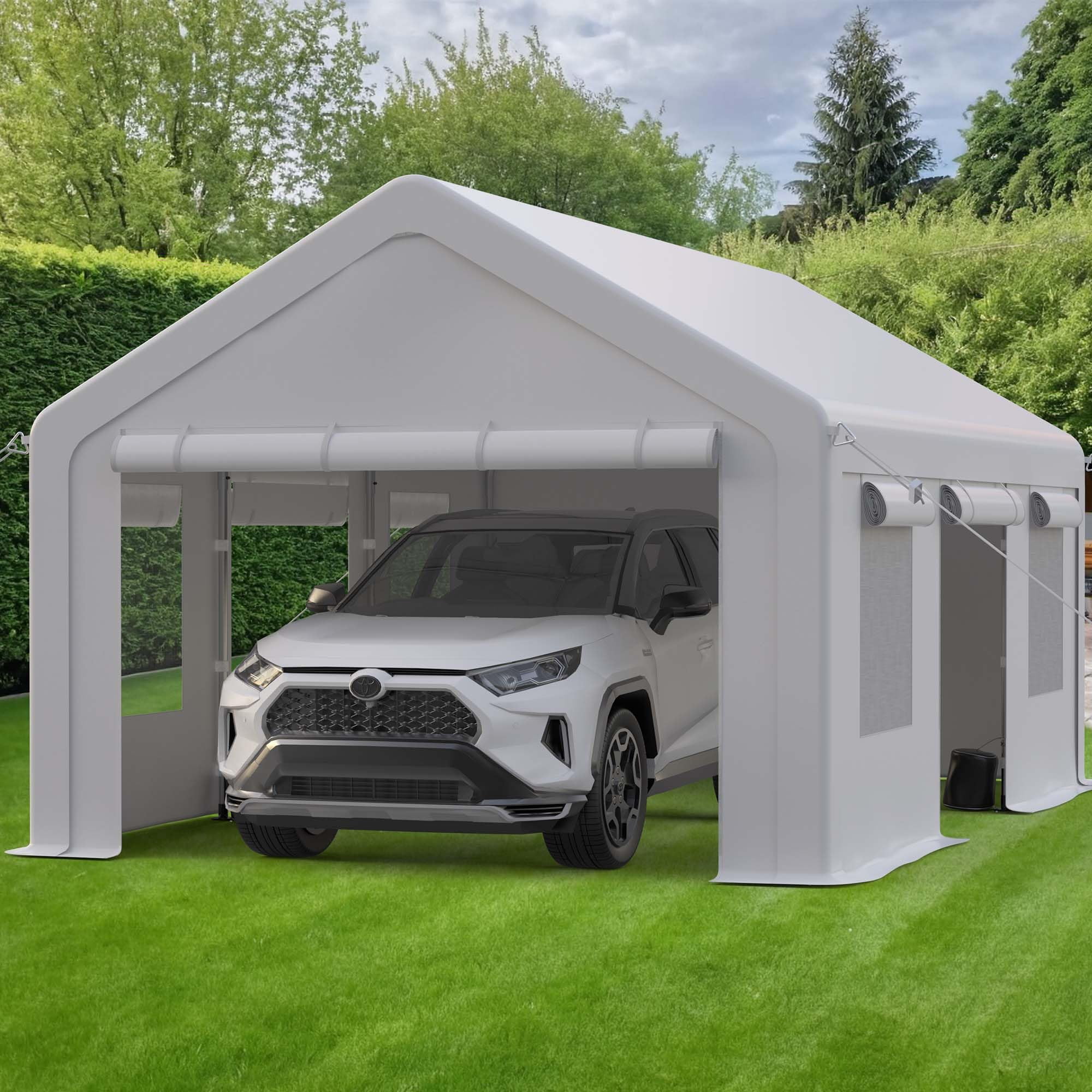 Kicctian Heavy Duty 12x20 FT Carport, Portable Carport Garage, with Removable Walls, 4 Doors & 4 Windows, Waterproof & UV-Resistant, Ideal for Cars, Trucks, Boats, RVs