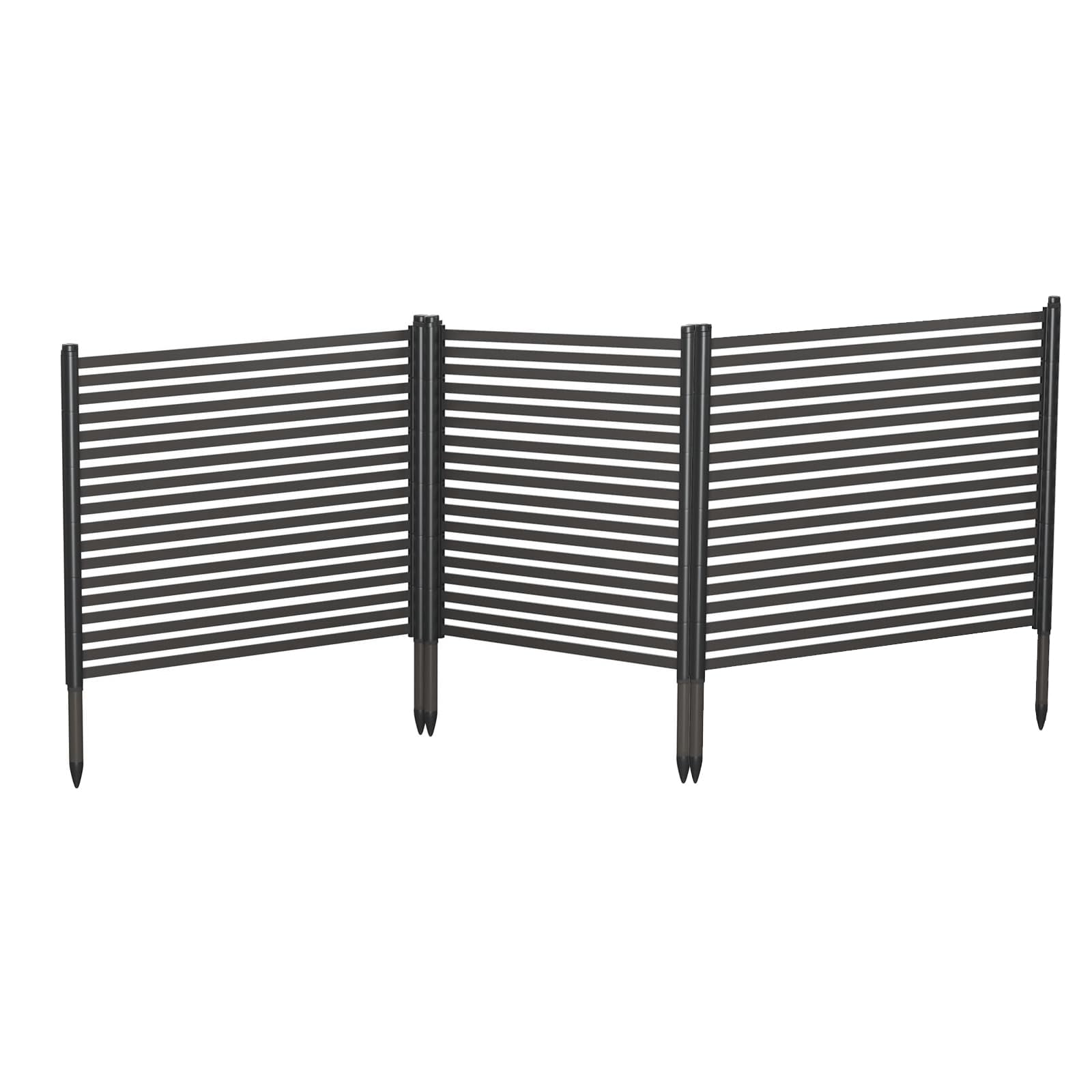 Kicctian Heavy Duty 3-Panel Metal Garden Fence - 48"H x 106"W No-Dig Privacy Screen Fence, Outdoor Decorative Fence for Flower Beds, Patios, AC Units, Pool Equipment, Black