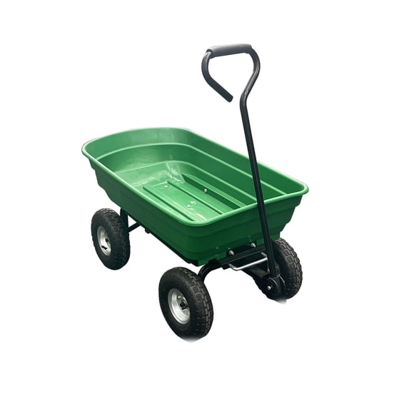 Kicctian Heavy Duty Four Wheel Garden Cart – 600 lb Capacity, 4 Cu Ft Tub – Utility Hand Trolley for Lawn, Yard & Outdoor Work, Green