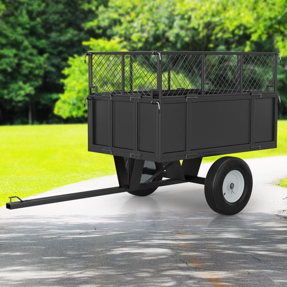 Kicctian Heavy Duty Steel Dump Trailer – 17 Cu.Ft Capacity, 750 lbs Load, with Removable Sides, Garden Cart Compatible with ATVs, Lawn Tractors, UTVs, Black