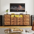 thumbnail image 1 of Kicctian LED Dresser TV Stand with 12 Drawers and Charging Station, Fabric Chest of Drawers Storage Organizer for Bedroom or Living Room, Fits 65-75 Inch TVs,Brown, 1 of 7