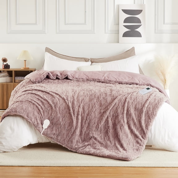 Kicctian Large King Size Electric Heated Blanket, 104x90 Inches, Soft Sherpa, Dual Heating Zones, 6 Heat Levels, Wireless Controller, Timer, Overheat Protection, Pink
