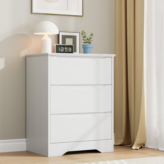 Kicctian Modern Dresser with 3 Deep Drawers, 30" Tall Wooden Storage Cabinet for Bedroom, Living Room, Entryway, White Wood Grain Finish