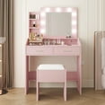 thumbnail image 1 of Kicctian Modern Vanity Desk with LED Mirror, Power Outlet & USB Ports - 3-Color Lighting Makeup Table with 2 Drawers, Stool & Hairdryer Holder for Bedroom,Pink, 1 of 8