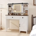 thumbnail image 1 of Kicctian Modern Vanity Desk with LED Mirror & Power Outlet - Makeup Table with 3 Drawers, Cabinet, Shelves & Storage Stool for Bedroom,White, 1 of 6