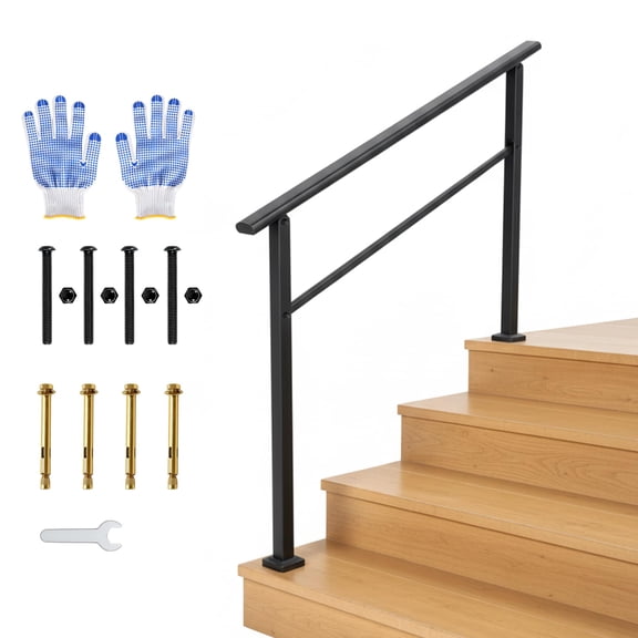 Kicctian Outdoor Handrail, 4 Steps Adjustable Metal Railing, Non-Slip, Easy DIY Installl for Porch, Deck, or Indoor Stairs, Matte Black