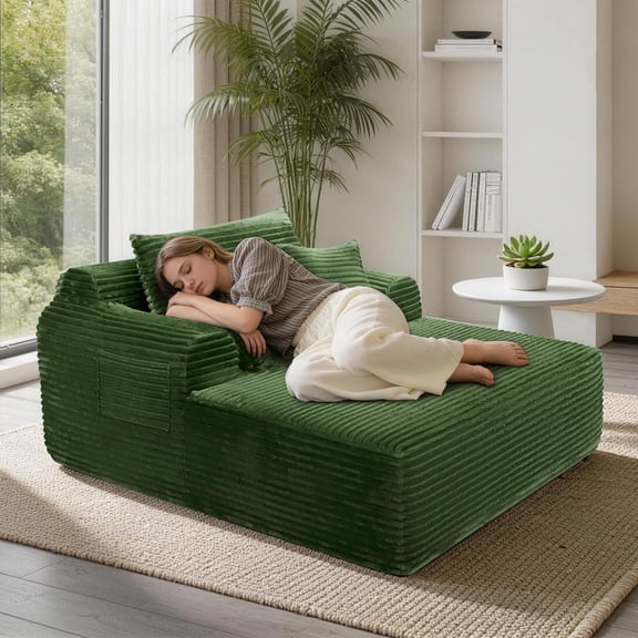 Kicctian Oversized Corduroy Sofa Bed, 500lbs Capacity Deep Ergonomic Lounge Chair for Living Room & Bedroom, Green
