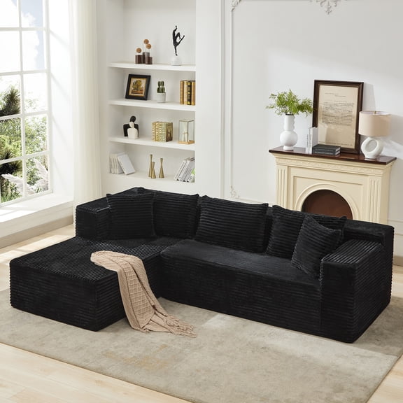 Kicctian Oversized Modular Cloud Sectional Sofa, L-Shaped Deep Seat Sleeper Couch for Living Room, Soft Upholstered Sectional with No Assembly Required,Black