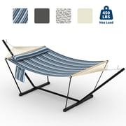 Kicctian Portable 2 Person Hammock with Adjustable Steel Stand for Patio, Garden, Beach or Backyard,Blue