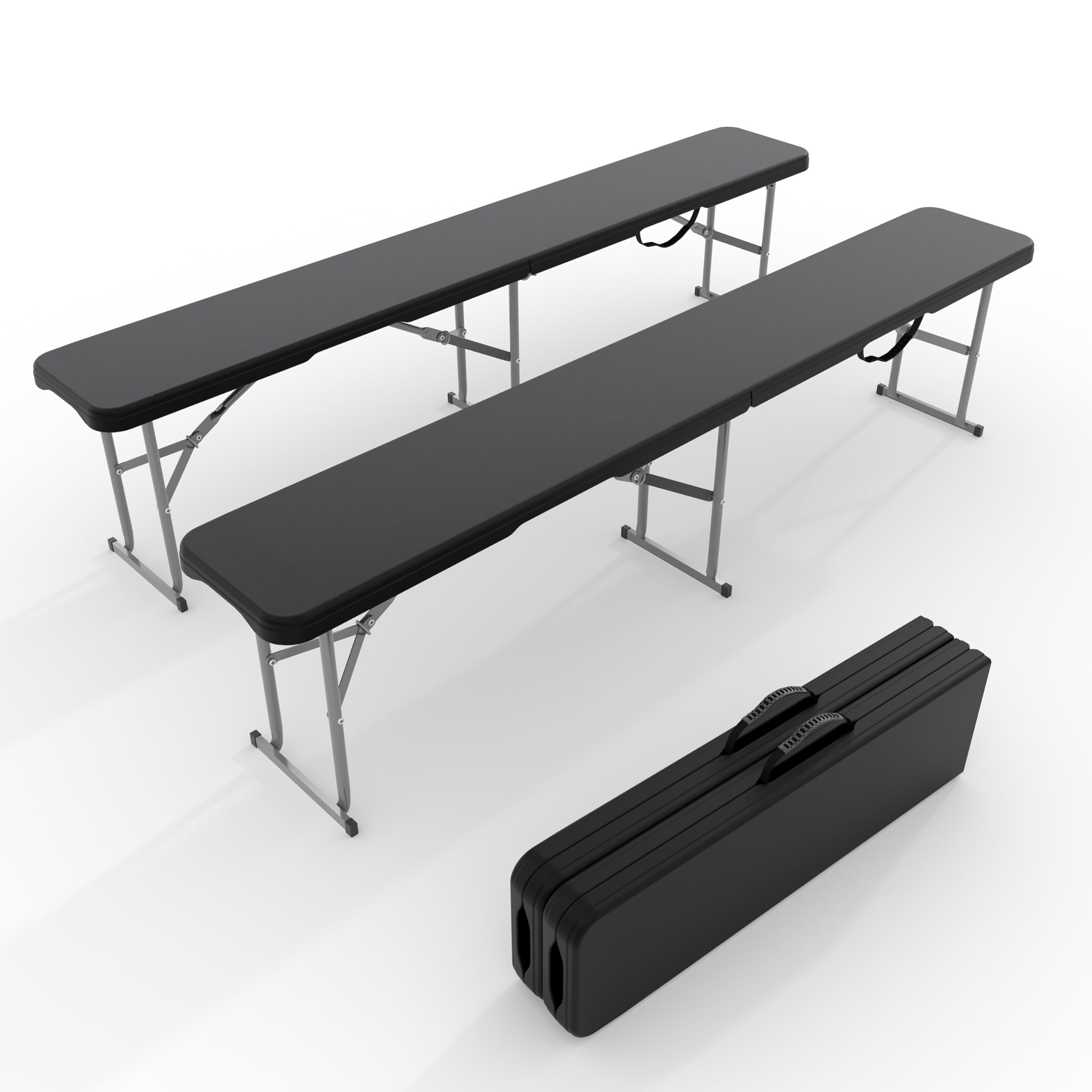 Kicctian Portable 6FT Outdoor Bench Set of 2, Outdoor Folding Benches, Durable HDPE Plastic, Easy Storage & No Assembly, Ideal for Garden, Patio, Picnic, Camping, Black