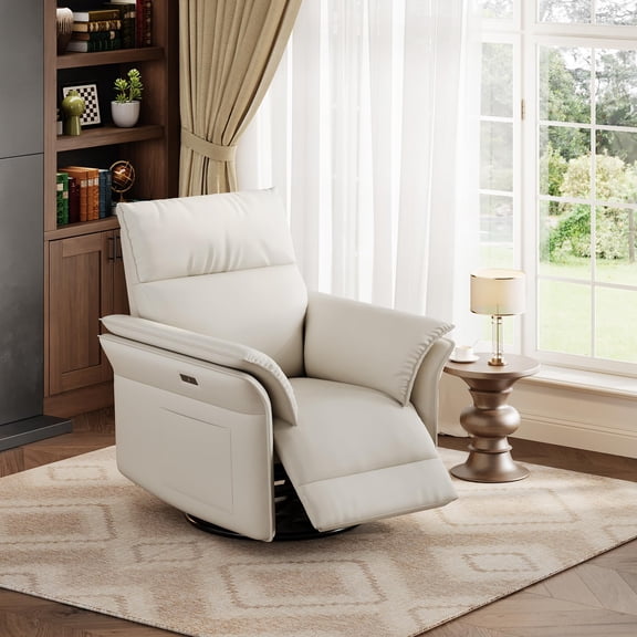 Kicctian Power Recliner Glider Chair with Smooth Swivel and Rocking Motion Adjustable Recline USB Charging Port and Double Armrests for Living Room,White