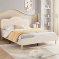 thumbnail image 1 of Kicctian Queen Size Bed with Adjustable LED Headboard & Velvet Princess Platform,Wood Slats Support, No Box Spring Needed, White, 1 of 4