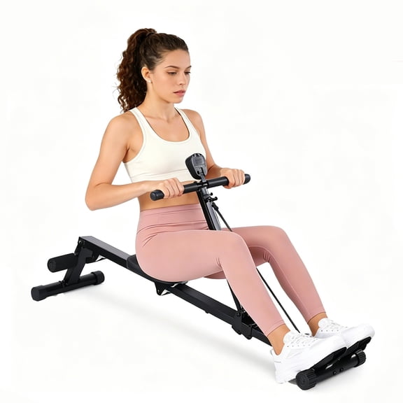 Kicctian Rowing Machine for Home Use, Heavy Duty Compact Rower with LCD Display, 276 LB Capacity, Space-Saving Design, Full Body Workout Equipment, Black